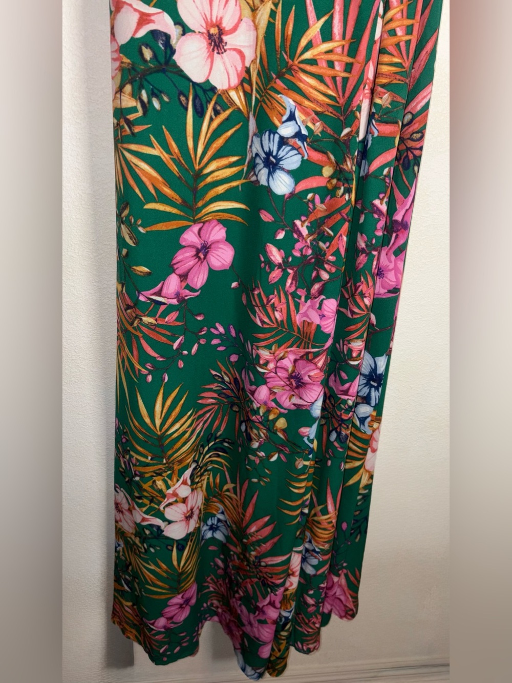 New York & Company Green Floral Wrap Maxi Dress with Pink Accents - Picture 5 of 7